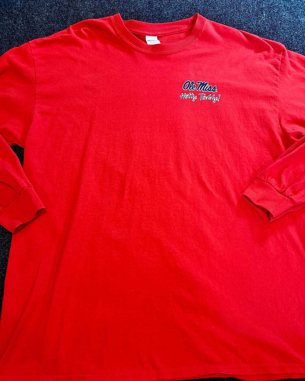 Gildan Heavy Cotton Ole Miss Rebels Hotty Toddy Long Sleeve Red T-Shirt XL